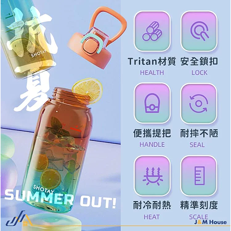 🍀若隱百貨🍀極光漸變運動水壺 Tritan材質 1000ml 大容量 吸管水壺 健身水壺 彈蓋水壺 運動水壺-細節圖2