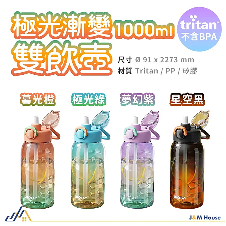 🍀若隱百貨🍀極光漸變運動水壺 Tritan材質 1000ml 大容量 吸管水壺 健身水壺 彈蓋水壺 運動水壺-細節圖11