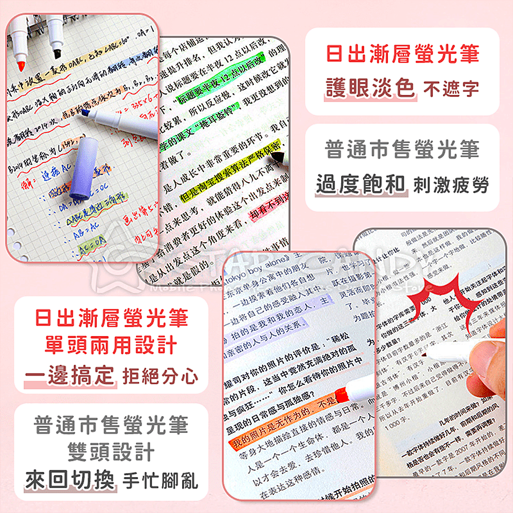 日出漸層螢光筆組 彩色螢光筆 四色螢光筆 單頭螢光筆 螢光筆組 彩色筆 螢光筆 文書 文具用品【A402】-細節圖7