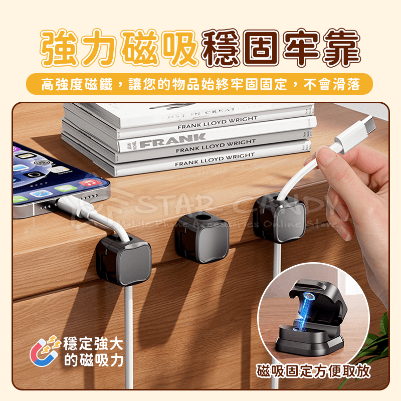 磁吸式固定器 電線固定器 充電線收納 磁吸理線器 固線器 整線器 整線扣 收線器 集線器【A435】-細節圖2