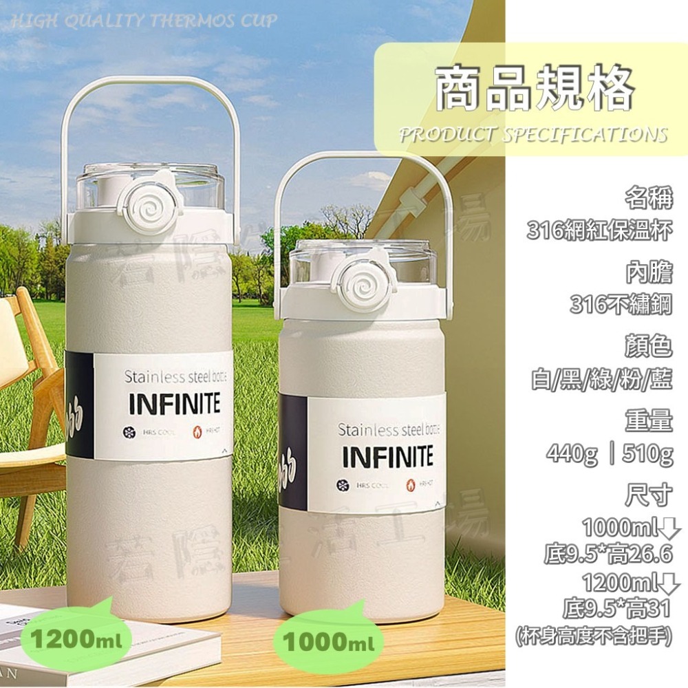 316網美保溫杯 316不銹鋼保溫杯 1000ml/1200ml 大容量保溫瓶 咖啡杯 冰壩杯 吸管杯 水壺-細節圖7