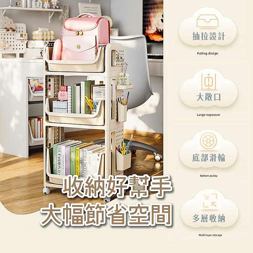 書包置物架小推車 洞洞板收納 收納推車 置物推車 書架 移動書架 書桌收納 辦公收納 收納-細節圖2