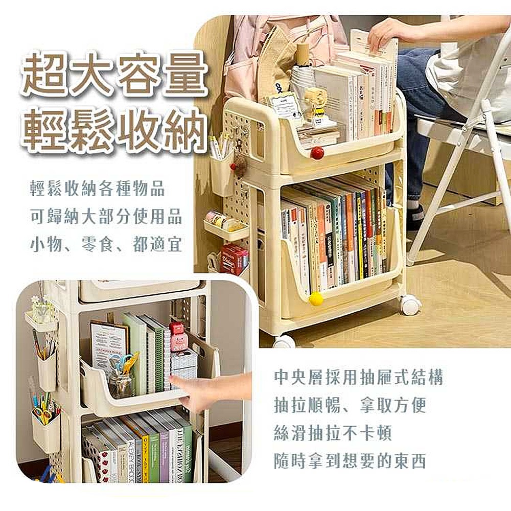 書包置物架小推車 洞洞板收納 收納推車 置物推車 書架 移動書架 書桌收納 辦公收納 收納-細節圖5