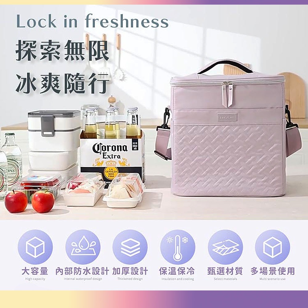 21L 可頌手提戶外款保溫袋 大容量野餐包 手提肩背兩用款鋁箔野餐包 保溫保冷便當袋 保冷袋-細節圖2