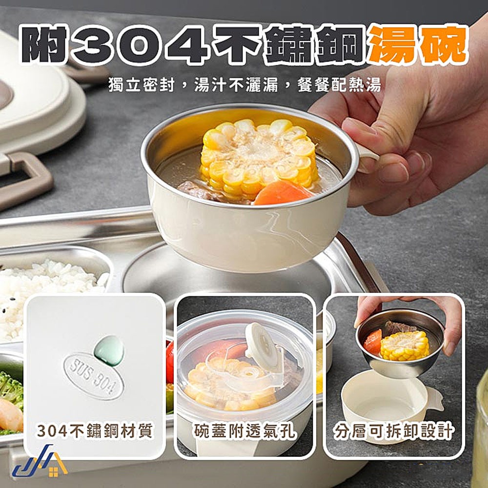 五格便當盒 304不鏽鋼 不銹鋼便當盒 可微波 附贈湯碗筷 贈保溫袋 分隔便當盒 餐盤 餐具-細節圖7