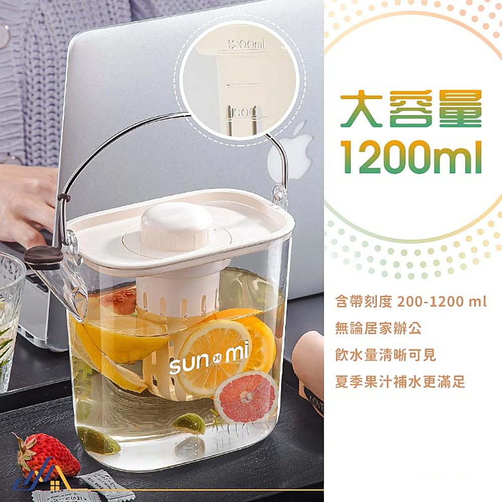 1200ml冷水壺 冰水壺 冷萃咖啡壺 手提冷水壺 果茶壺 冰箱水壺 帶蓋水壺-細節圖3