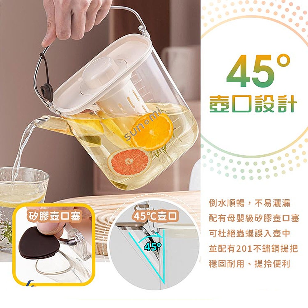 1200ml冷水壺 冰水壺 冷萃咖啡壺 手提冷水壺 果茶壺 冰箱水壺 帶蓋水壺-細節圖5