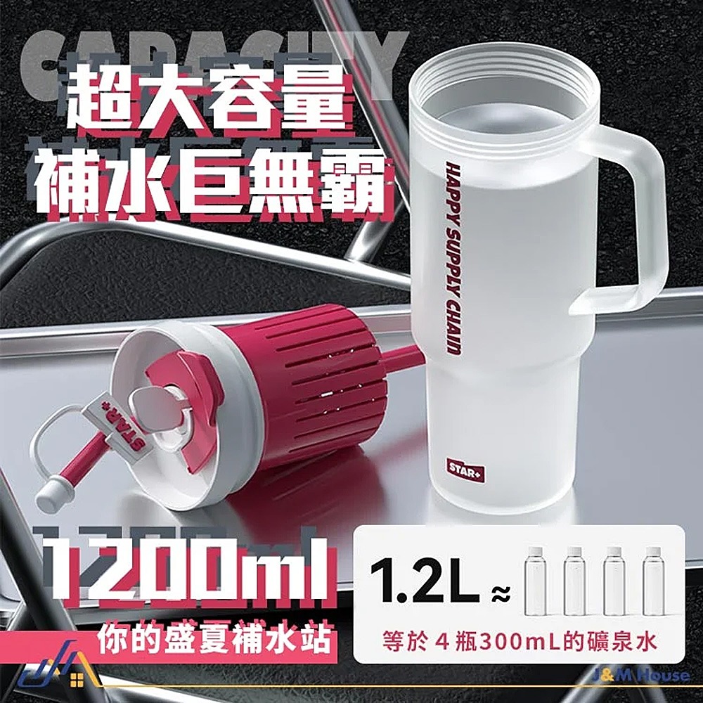 STAR+巨無霸吸管杯 大容量水杯 環保杯 Tritan水杯 雙飲杯 1200ml 隨行杯-細節圖2