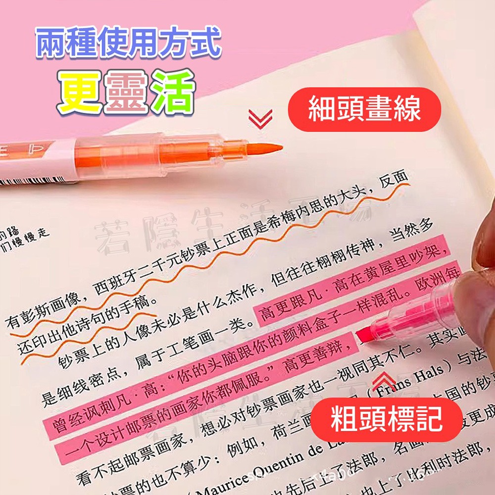 雙頭螢光筆 6色套裝 手賬筆 螢光筆 學生用 彩色筆 重點劃線 標記筆 重點筆 雙頭筆 文具用品-細節圖3