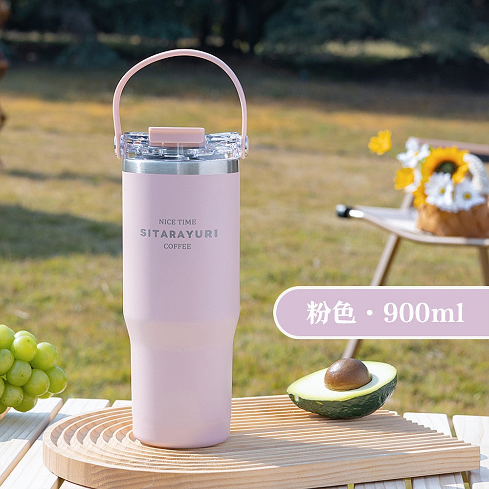 SITARAYURI三飲保溫杯 304不鏽鋼冰壩杯 大容量900ml 手提冰霸杯 環保咖啡杯 磁吸防塵-規格圖7