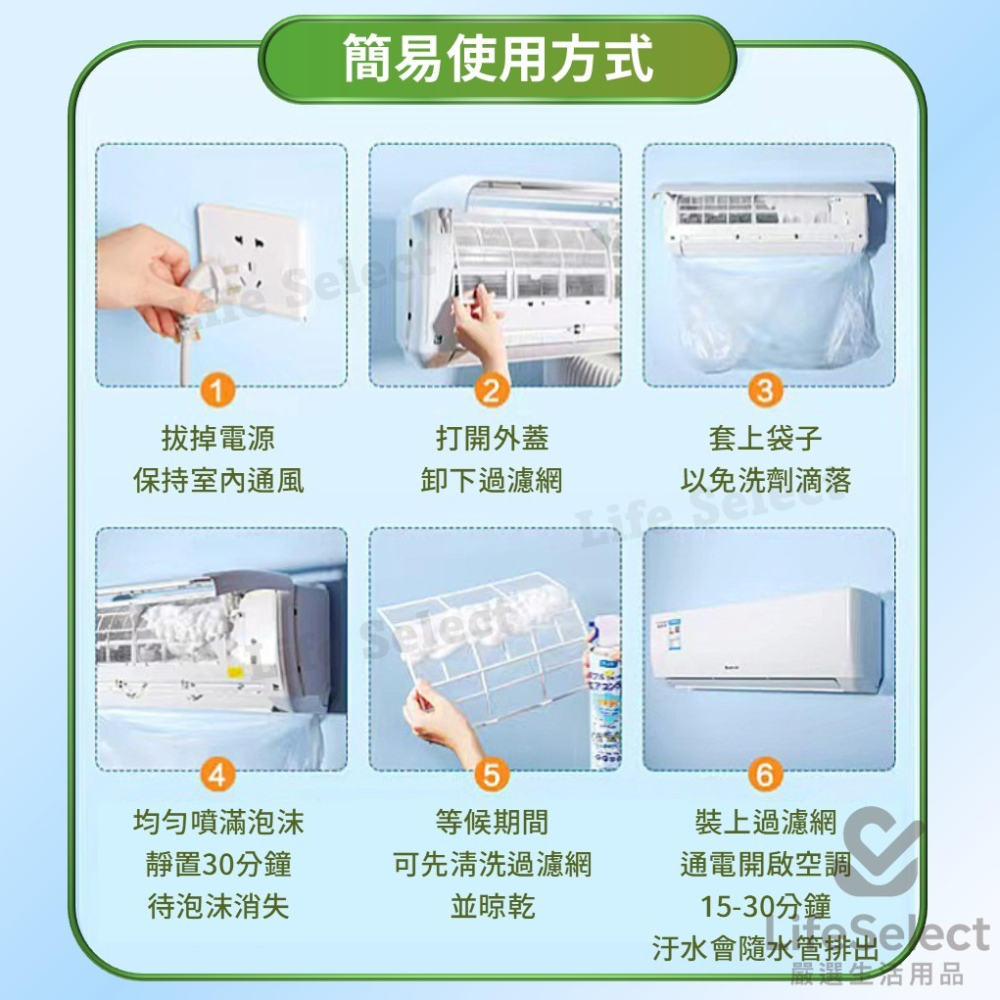 【生活選】免拆洗 冷氣清潔劑 500ml 冷氣清洗 冷氣保養 冷氣清洗劑 空調清洗劑 冷氣清潔噴霧 抗菌-細節圖8