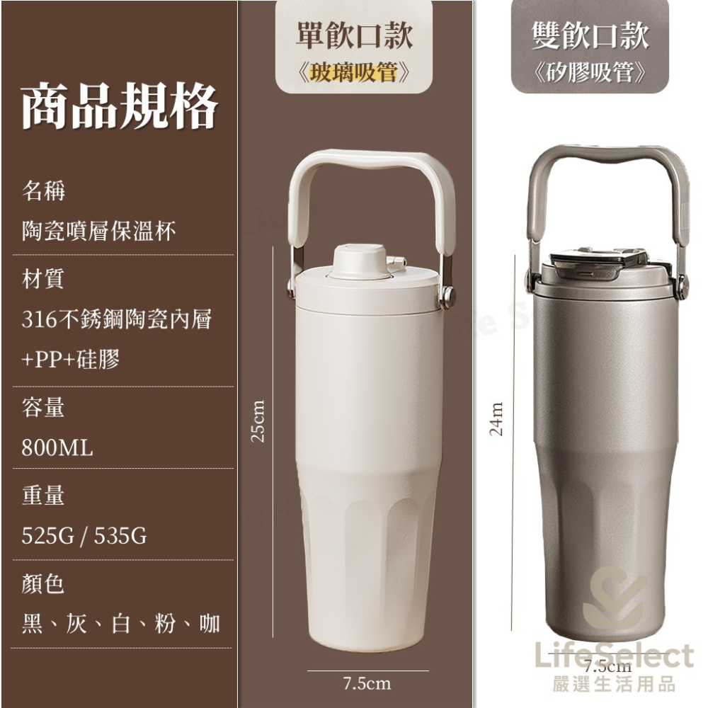 【生活選】陶瓷雙飲咖啡杯 800ML 316手提保溫杯 茶水分離泡茶杯 不銹鋼水壺 冰壩杯 環保杯 隨行杯-細節圖8