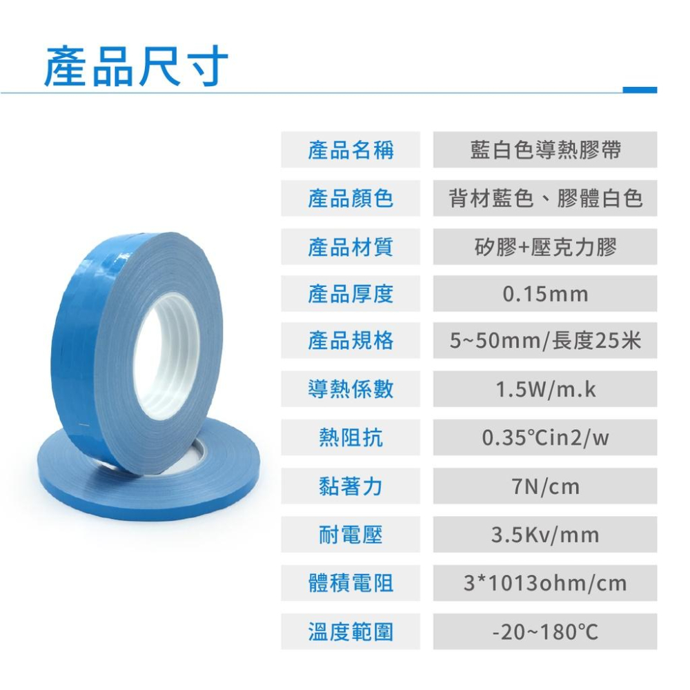 導熱膠帶 25米裝 5~60mm 種類齊全 散熱膠帶 熱傳導膠帶 1.5W/m.k 高導熱 矽膠膠帶-細節圖2