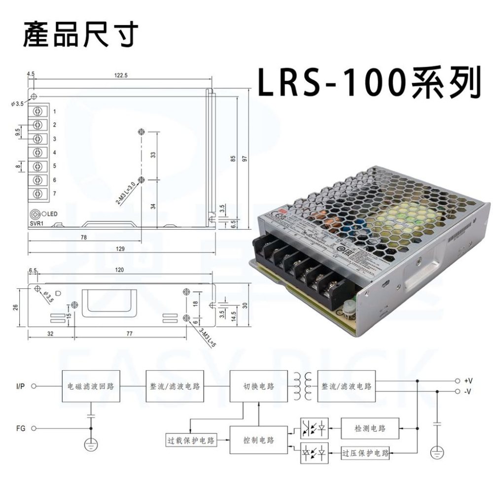 原廠 明緯 變壓器 meanwell MW DC adapter LRS 系列 24V 35 ~ 350W 直流變壓器-細節圖5