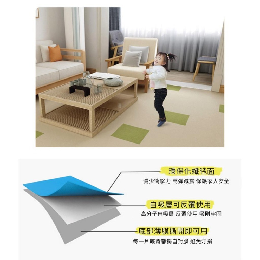 地毯 地墊 拼接防滑地墊 拼接地板 防滑地墊 拼接地墊 防水地墊 可任意裁剪 防震靜音 可重複撕黏 浴室地墊 防滑地毯-細節圖5
