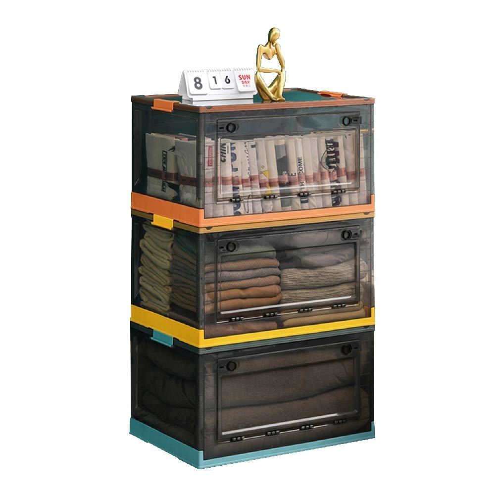 透明收納箱 厚 硬 前開式摺疊箱 三開式 透明摺疊 棉被收納 衣物收納 可堆疊 收納箱 大容量 側開收納箱 床下收納-細節圖2