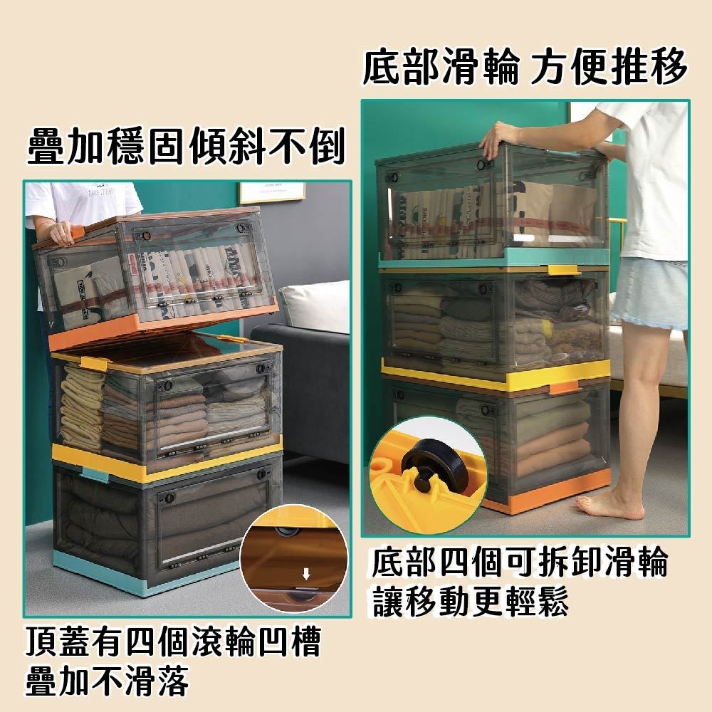 透明收納箱 厚 硬 前開式摺疊箱 三開式 透明摺疊 棉被收納 衣物收納 可堆疊 收納箱 大容量 側開收納箱 床下收納-細節圖6