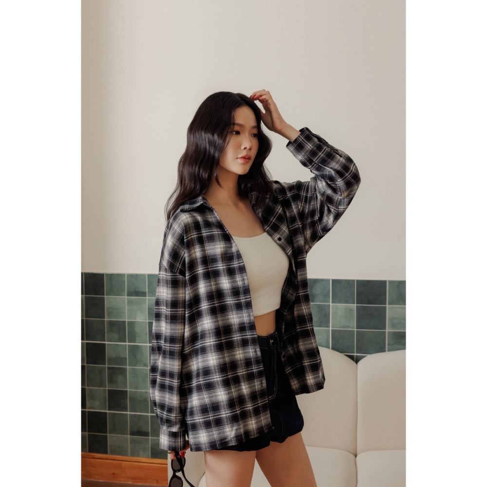Miyuki｜格紋襯衫 黑 S