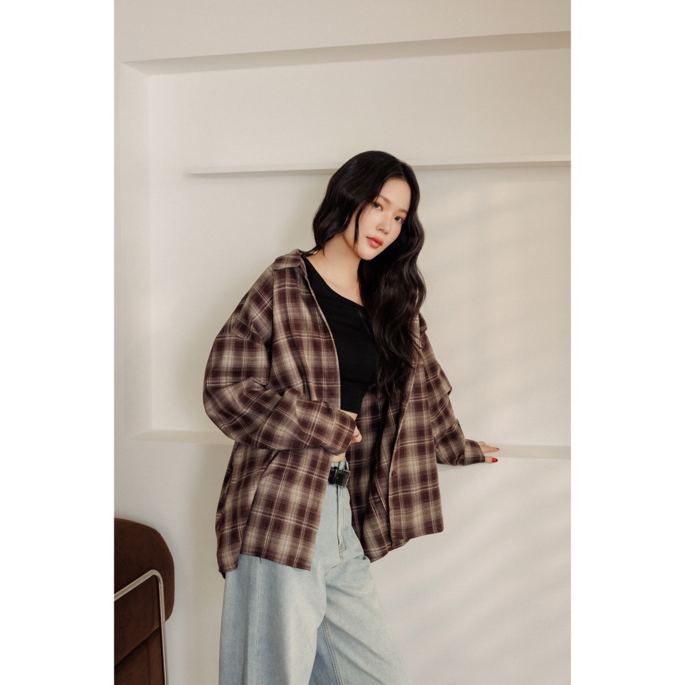 Miyuki｜格紋襯衫 咖 S