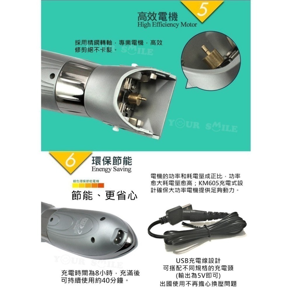 送刀頭＆理髮圍布 ☑科美公司貨 KM-605 可水洗 充電式兒童/成人電動理髮器 修鬢角刀/電推剪/理髮剪/KM605-細節圖6