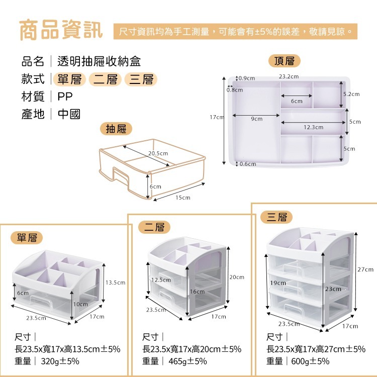 簡約 透明抽屜收納盒 多層抽屜收納盒 桌面整理 化妝品 首飾收納箱 桌面收納盒 收納 文具收納 抽屜收納【I112】-細節圖7