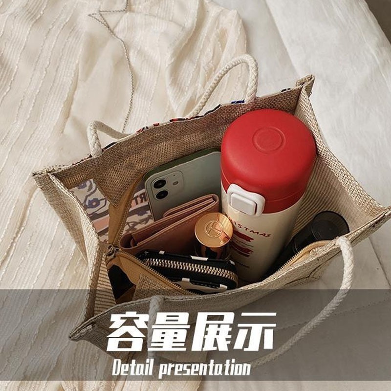 時尚棉麻小方包 時尚百搭亞麻手提包 編織包 亞麻手提包 小方包 麻布包 手提包 百搭棉麻材質(YA008)-細節圖3