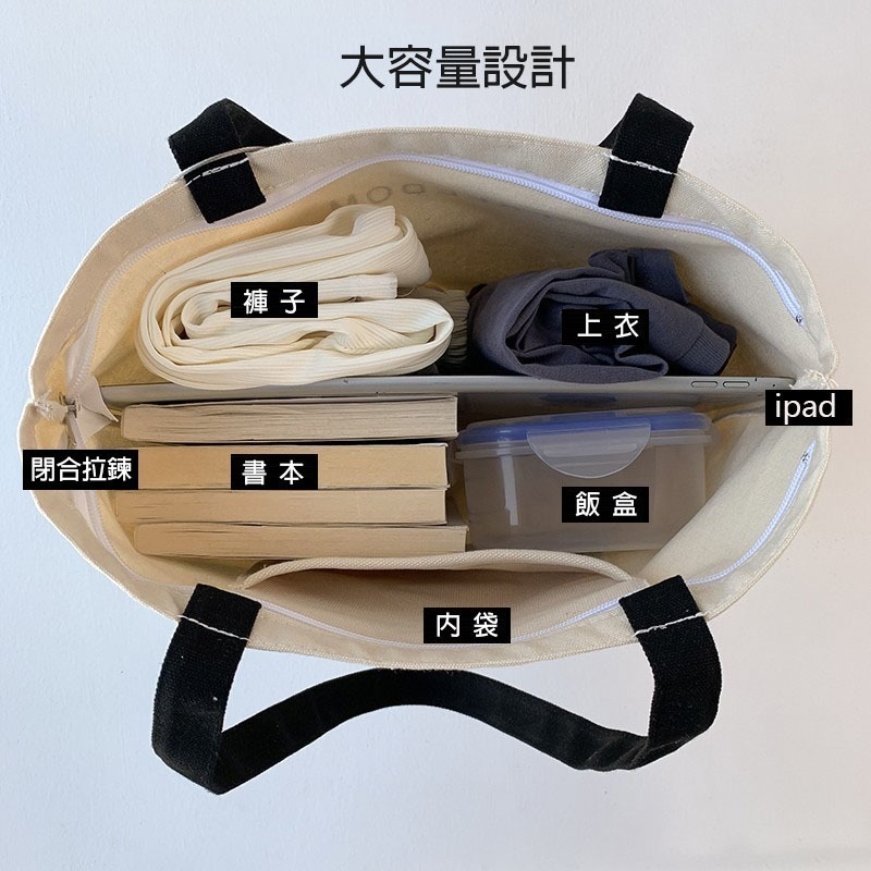 經典簡約單肩帆布包 單肩包 手提袋 托特包 圖案帆布包 幾何 日系帆布包 大容量帆布包(YA009)-細節圖9