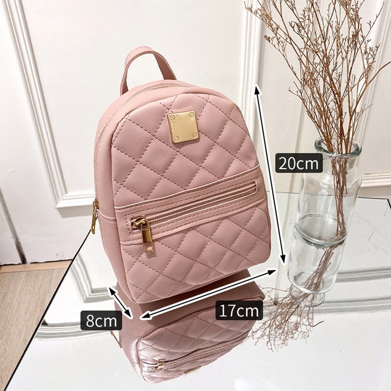 (當日出貨) 休閒菱格雙肩包 菱格後背包 菱格背包 休閒百搭後背包 肩背包 小背包 雙肩包 單肩包 背包(YA016)-細節圖2