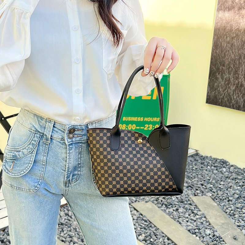 時尚撞色拼接手提包 女包大容量托特包 通勤包 單肩手提包 百搭包包 上班包學生包 休閒手提袋(YA027)-細節圖2