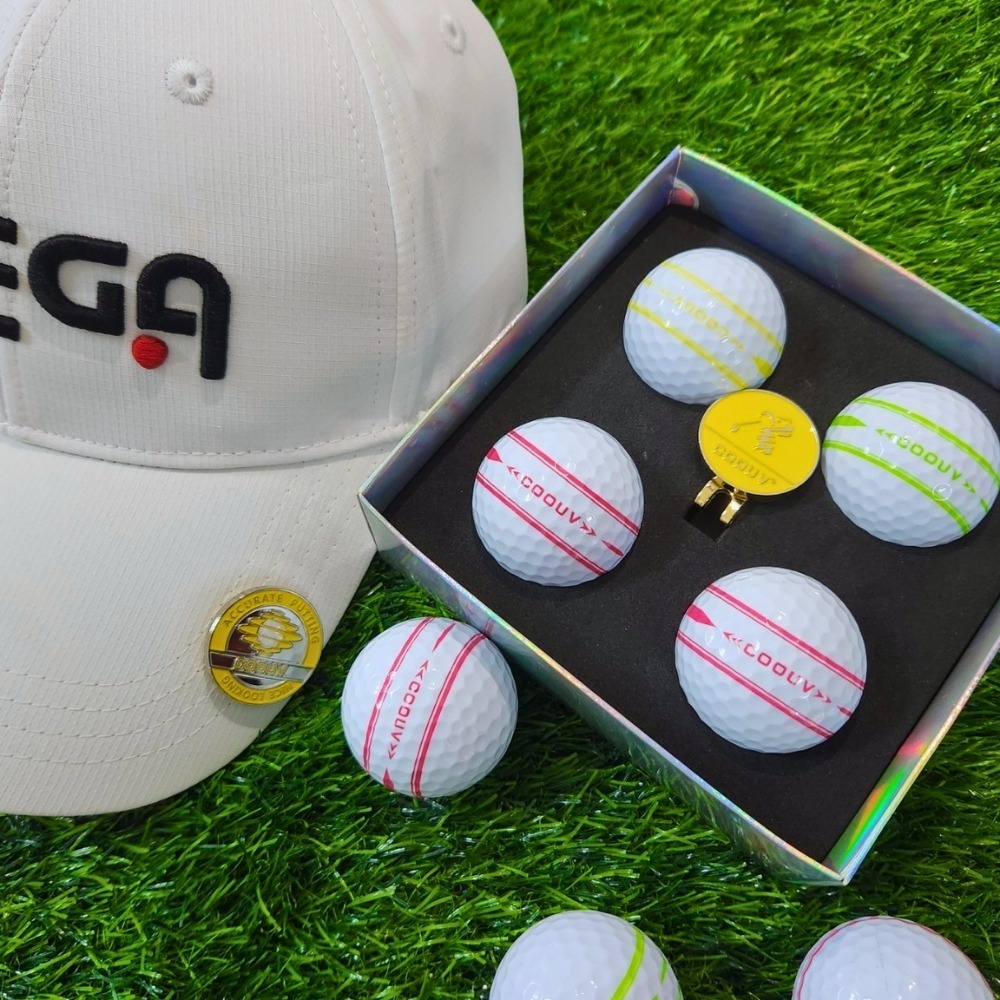 【MEGA GOLF】高爾夫球(三軸瞄準線) 附帽夾 4顆入 精裝組 顏色隨機 交換禮物-細節圖2