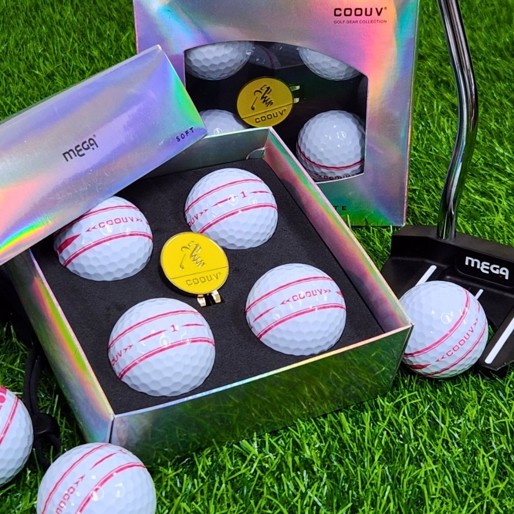 【MEGA GOLF】高爾夫球(三軸瞄準線) 附帽夾 4顆入 精裝組 顏色隨機 交換禮物-細節圖3