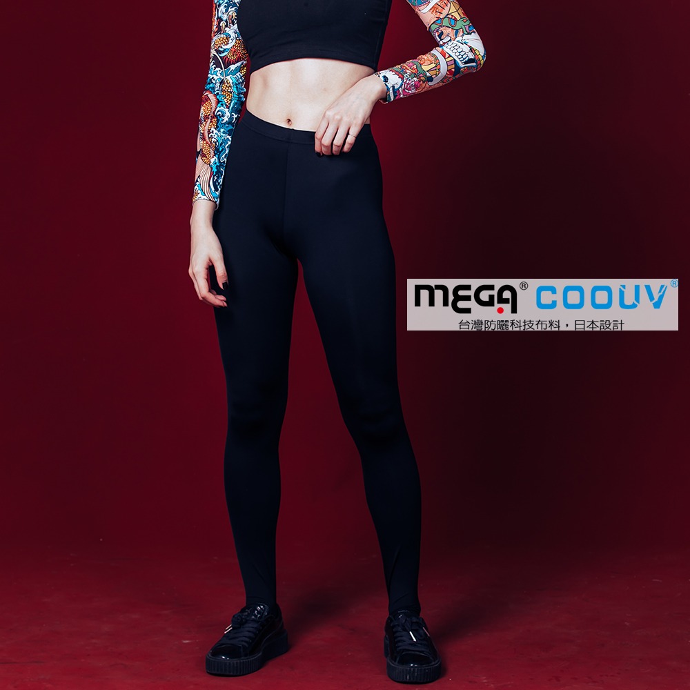 【MEGA COOUV】 日本降溫三度冰絲涼感 女款 黑色 內搭褲瑜伽褲 超強彈性 柔軟材質 舒適親膚 內搭褲 大尺碼-細節圖3