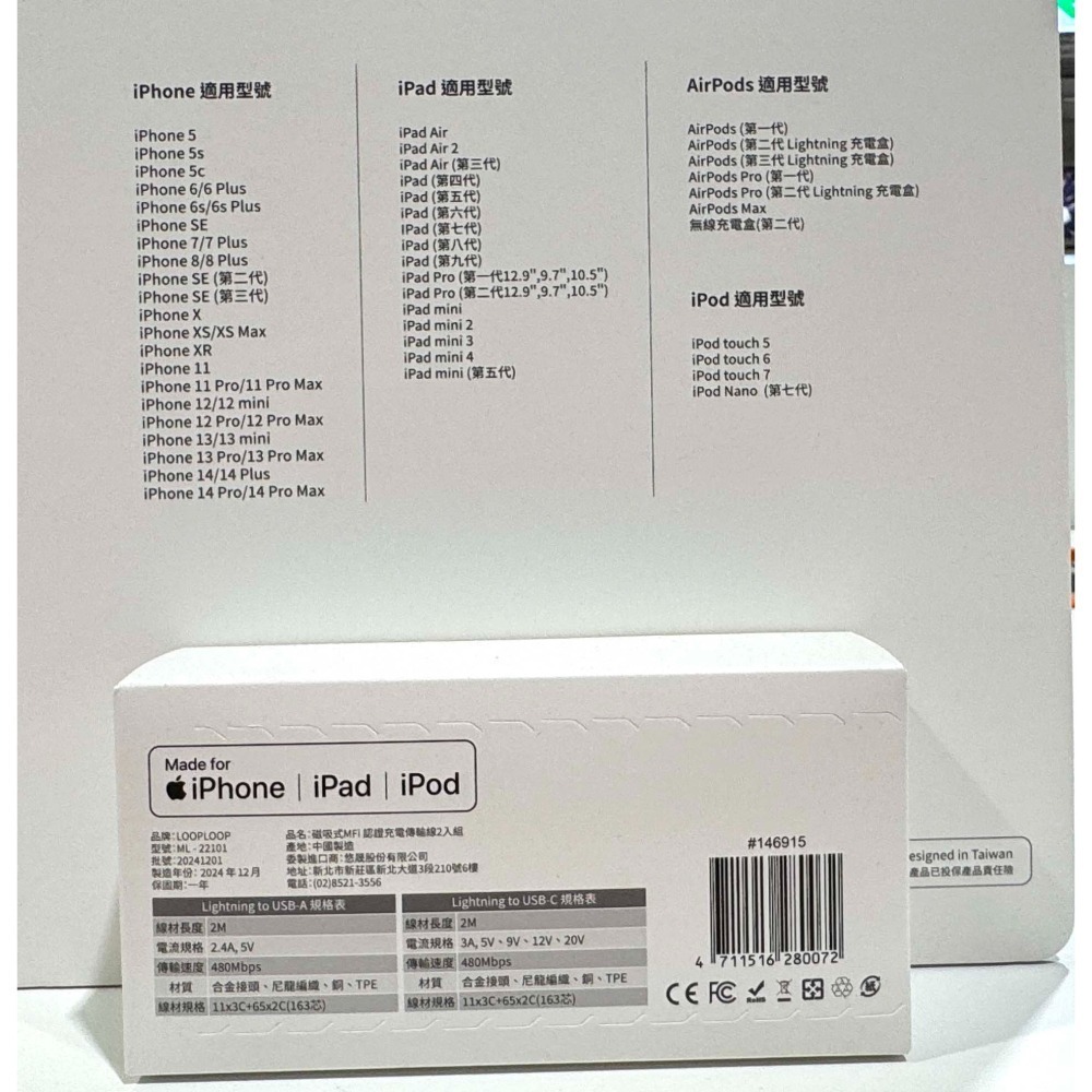台中小蜜蜂美式賣場代購 (開發票統編) Looploop MFi 磁吸 Lightning 充電線 傳輸 USB-A、C-細節圖3