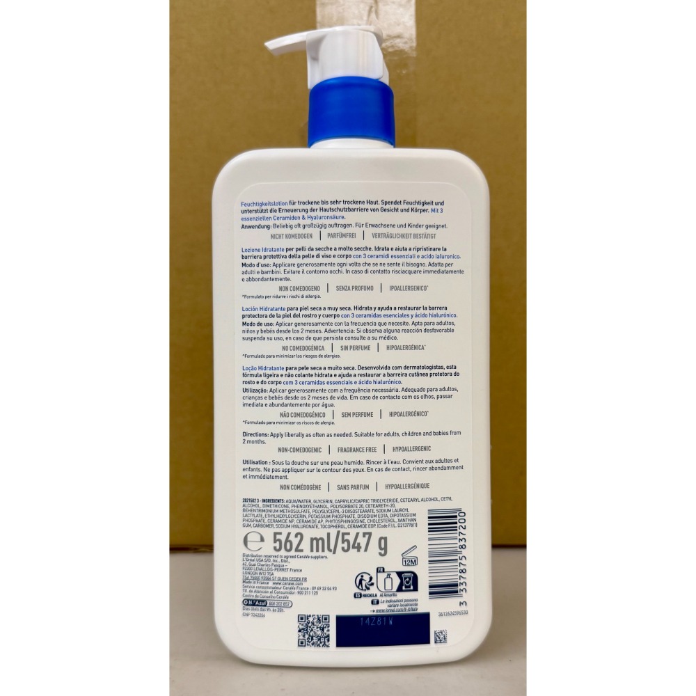 台中小蜜蜂美式賣場代購 (開發票統編) CERAVE 適樂膚長效清爽保濕乳 乳液 保濕乳 562ml-細節圖2