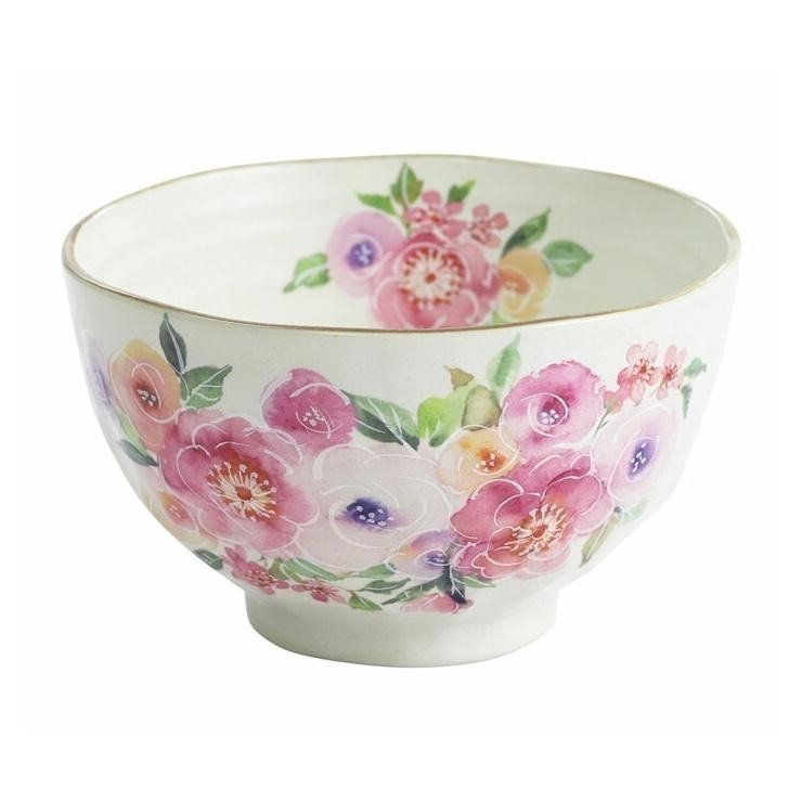 ~* 平安喜樂 *~ 日本 美濃燒 花音色飯碗組 五入 陶瓷 附木箱 03938-細節圖2