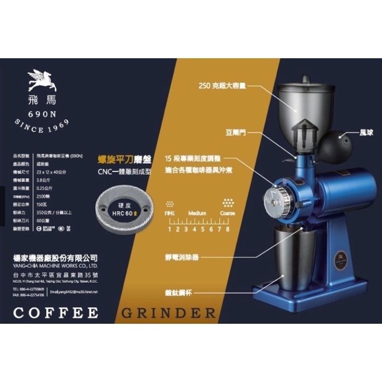 ~* 平安喜樂 *~楊家飛馬牌 690N 螺旋平刀 附靜電消除器 風球 不鏽鋼量匙 毛刷 豆閘門 電動磨豆-細節圖2