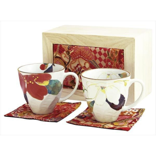 ~*平安喜樂*~ 日本 和藍 美濃燒陶瓷 花迴廊 馬克杯 手繪水彩花卉 咖啡杯 對杯 附木盒禮物