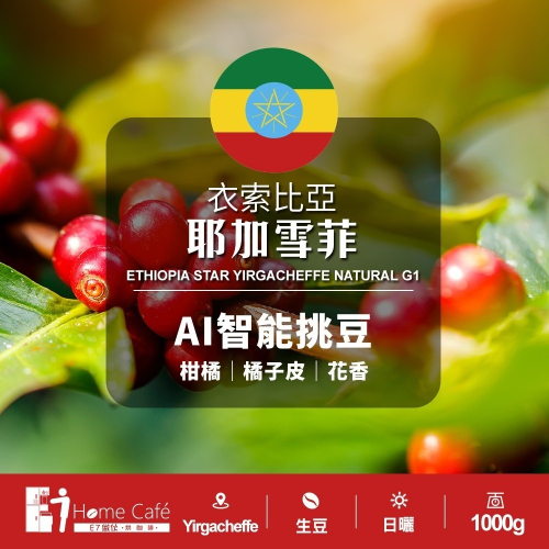 (生豆)E7HomeCafe一起烘咖啡 AI智能挑豆衣索比亞耶加雪菲日曬一級單品咖啡生豆1公斤(MO0051AIL)