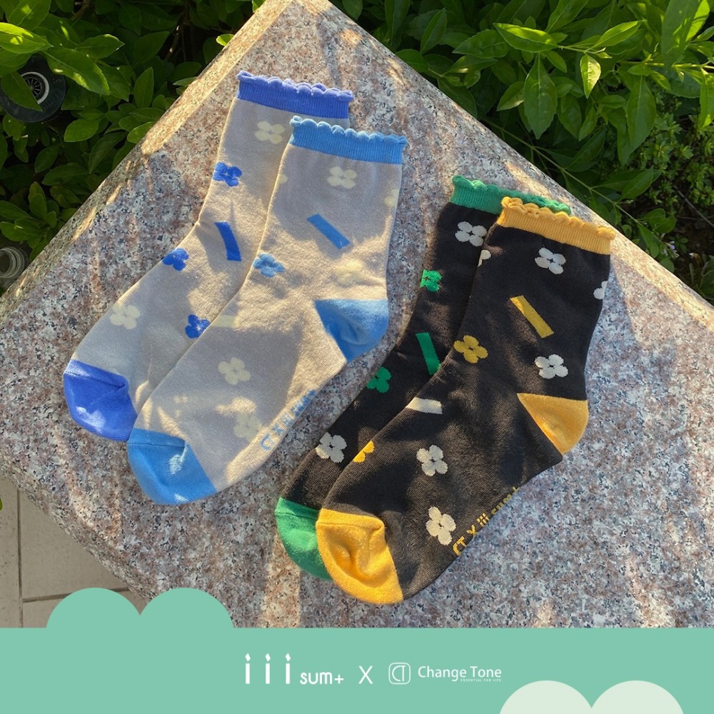 魔法花園 (淺灰/黑) 不對稱顏色  iii sum+ X CT 聯名設計 襪子-細節圖7