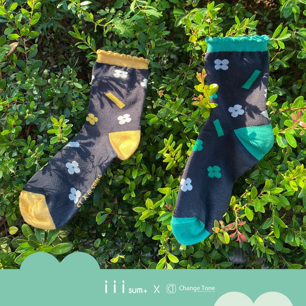 魔法花園 (淺灰/黑) 不對稱顏色  iii sum+ X CT 聯名設計 襪子-細節圖8