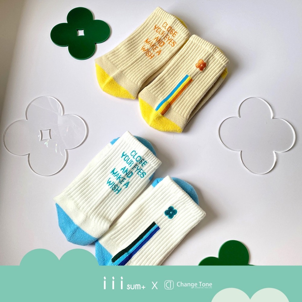 MAKE A WISH 許願文字 (白/米) 刺繡 不對稱設計 襪子 聯名款式-細節圖4