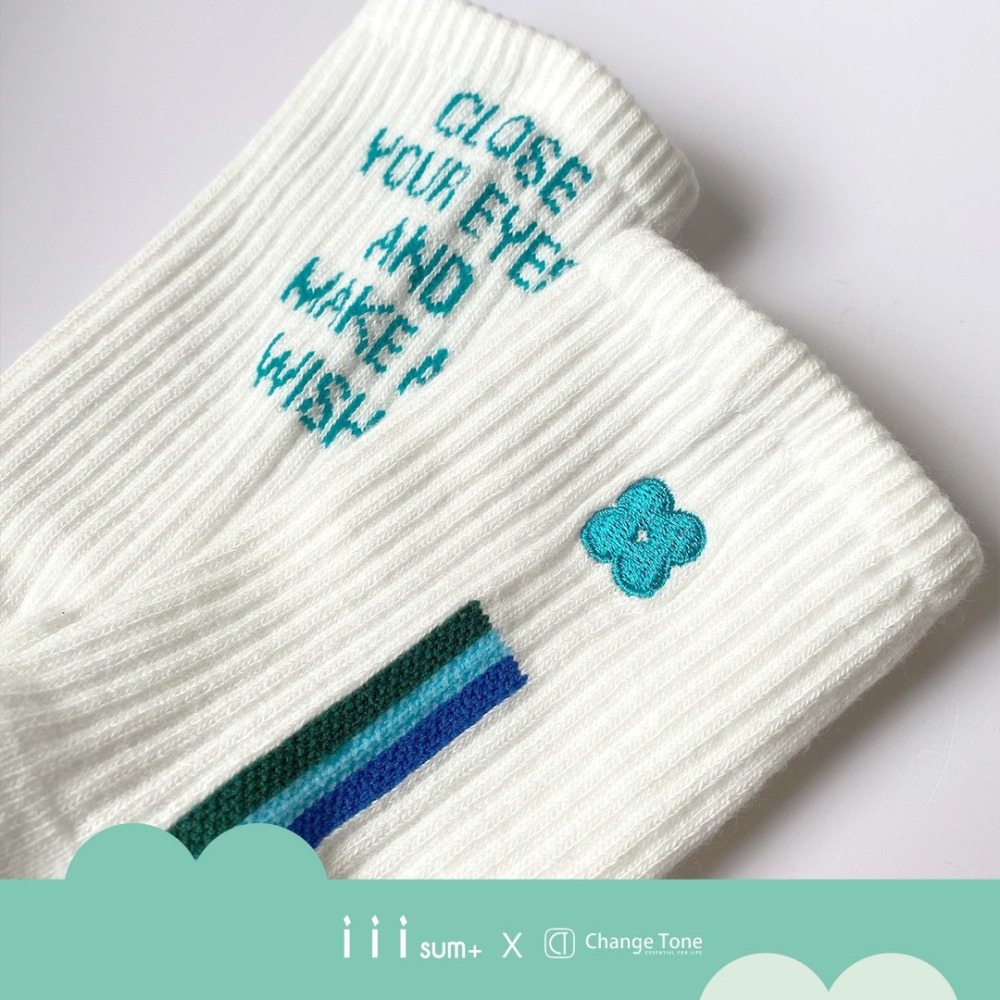 MAKE A WISH 許願文字 (白/米) 刺繡 不對稱設計 襪子 聯名款式-細節圖5