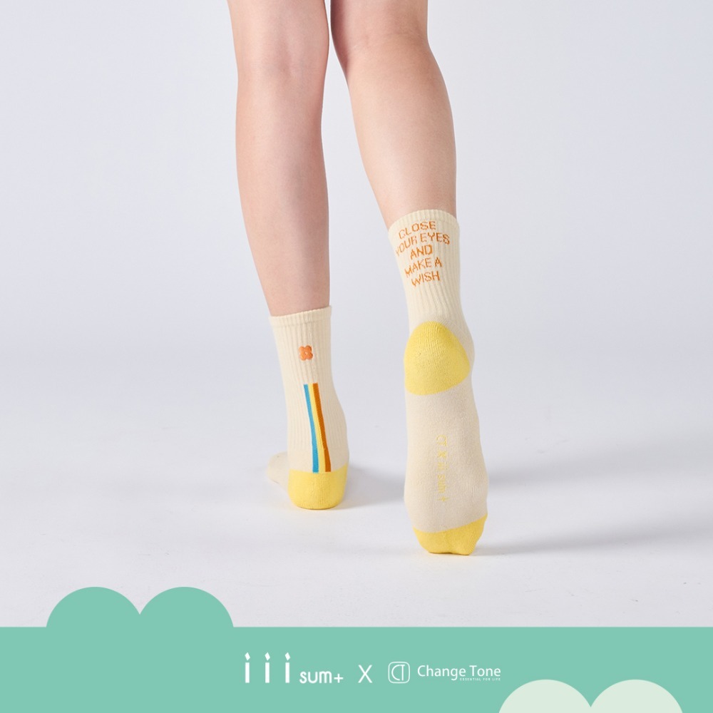MAKE A WISH 許願文字 (白/米) 刺繡 不對稱設計 襪子 聯名款式-規格圖10