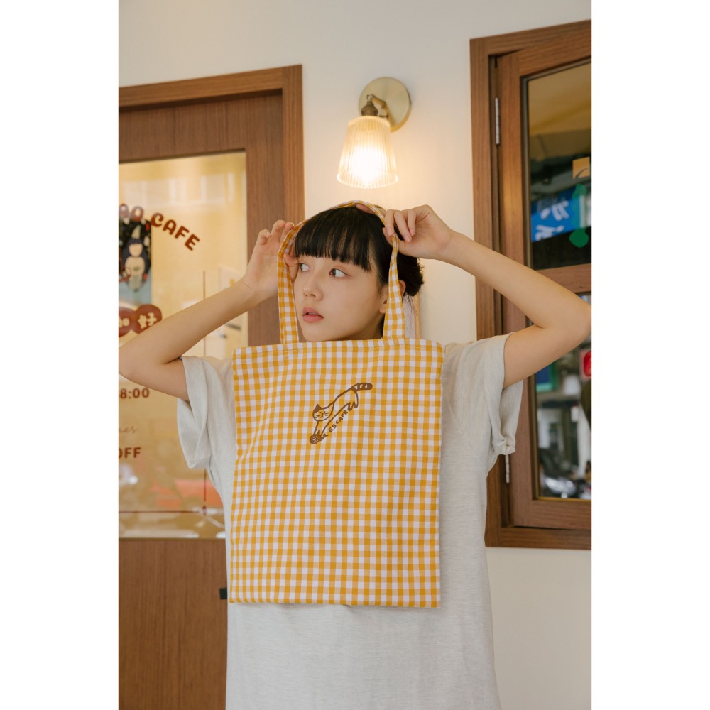 逃跑貓 格紋雙層托特包 桔色 - iii sum+ Design - iOPEN Mall