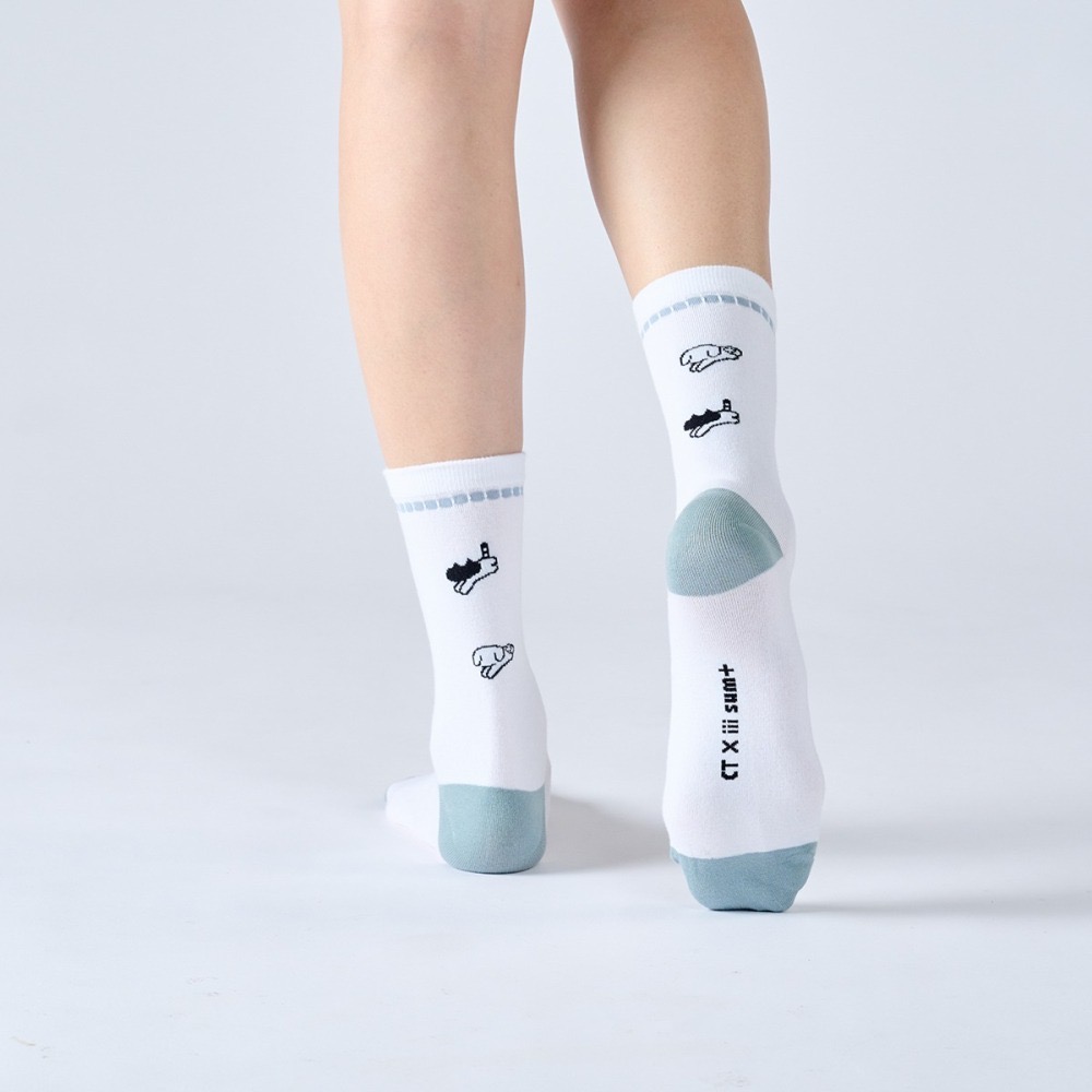跳躍貓狗 白/藍 iii sum+ × ChangeTone 聯名襪款-細節圖3
