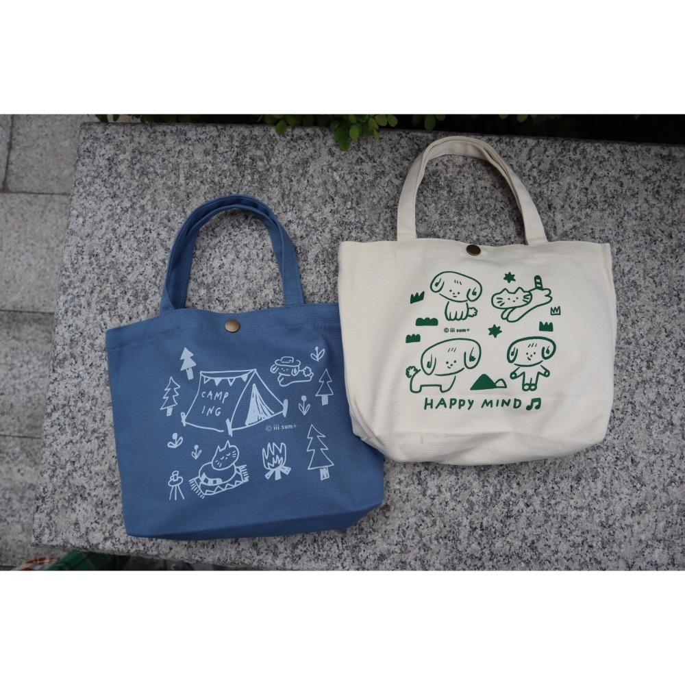 HAPPY MIND  CAMPING 快樂散步提袋 米色 藍色 中尺寸 兩款 米/藍-細節圖2