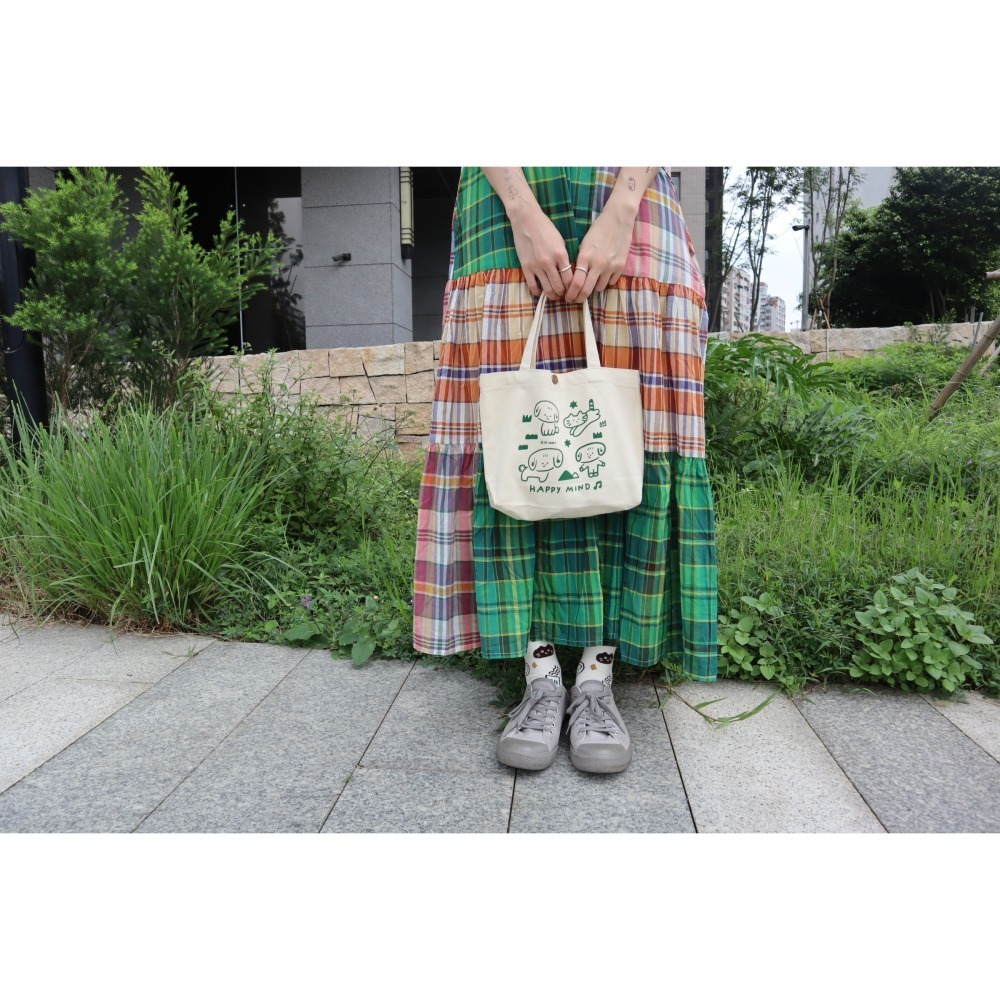 HAPPY MIND  CAMPING 快樂散步提袋 米色 藍色 中尺寸 兩款 米/藍-細節圖3