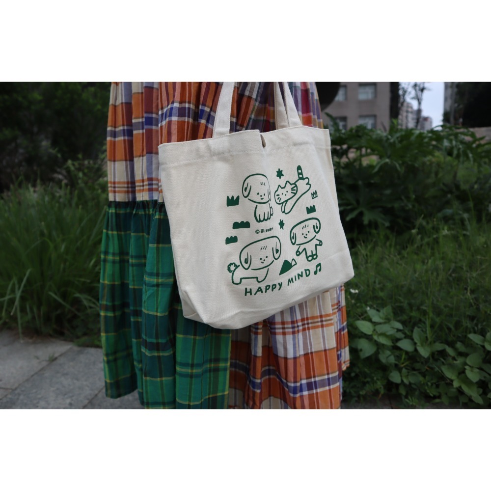 HAPPY MIND  CAMPING 快樂散步提袋 米色 藍色 中尺寸 兩款 米/藍-細節圖4