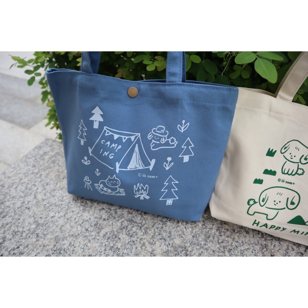 HAPPY MIND  CAMPING 快樂散步提袋 米色 藍色 中尺寸 兩款 米/藍-細節圖5