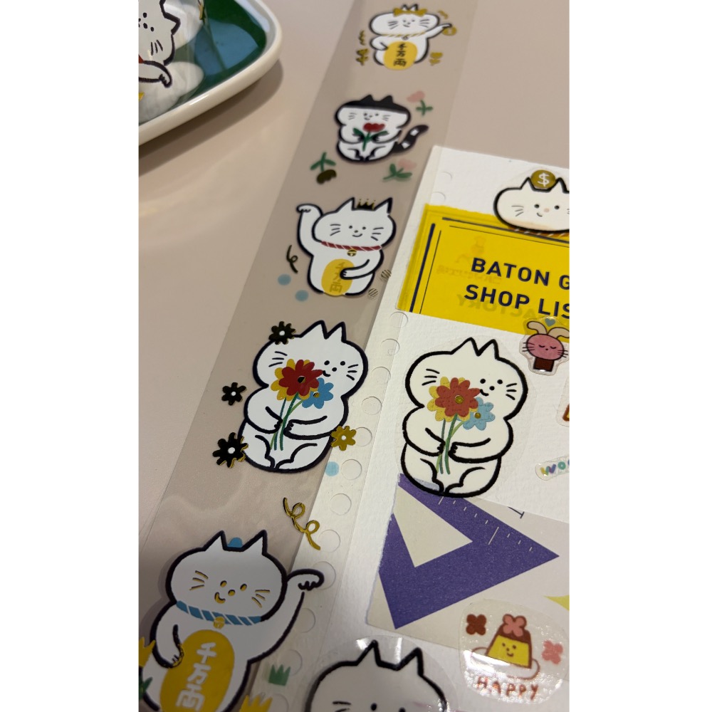 新改版 招財貓燙金Maneki Neko  PET膠帶透明亮面 循環100cm 共5m 自由剪貼-細節圖2